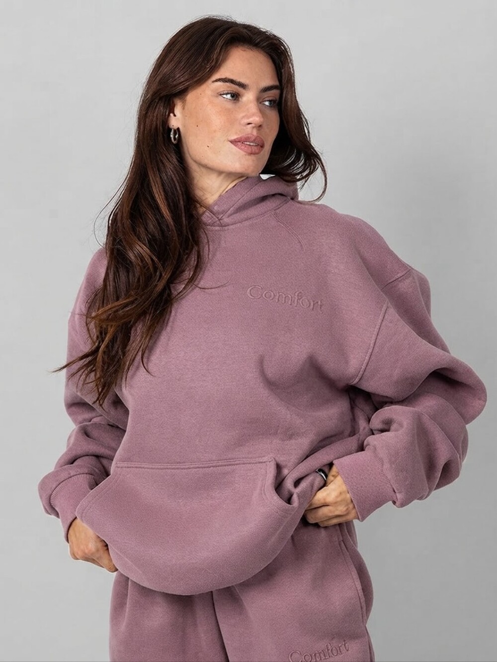 Comfrt Minimalist Hoodie Dusty Mauve Pink Unisex Oversized Pullover Size L